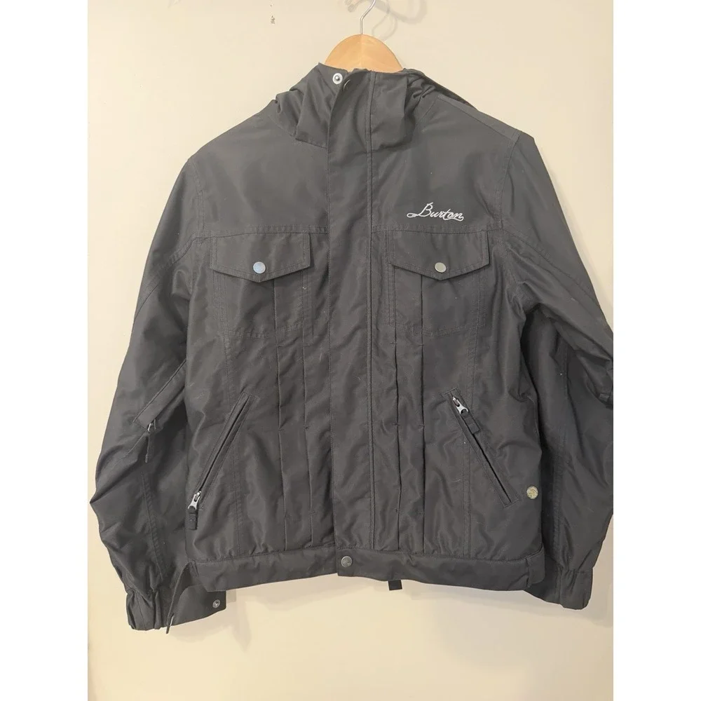 Burton Mens Full-Zip Hook & Loop Hooded Long Sleeve Black Pavillion Jacket MED